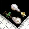Image 3 : EMERALD AND PEARL EARRINGS IN 14K YELLOW PLATED GOLD OVER 925 STERLING SILVER - APPRAISED REPLACEMEN