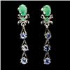 Image 1 : EMERALD AND TANZANITE EARRINGS IN 14K WHITE PLATED GOLD OVER 925 STERLING SILVER - APPRAISED REPLACE