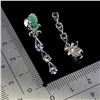 Image 3 : EMERALD AND TANZANITE EARRINGS IN 14K WHITE PLATED GOLD OVER 925 STERLING SILVER - APPRAISED REPLACE