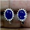 Image 2 : BIG 8X6 mm BLUE SAPPHIRE EARRINGS IN 14K WHITE PLATED GOLD OVER 925 STERLING SILVER - APPRAISED REPL