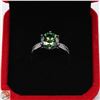 Image 1 : 3.00 CARATS BLUE-GREEN GRA CERTIFIED ROUND BRILLIANT CUT MOISSANITE RING, WITH 34 ROUND CUT CUBIC ZI