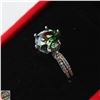 Image 2 : 3.00 CARATS BLUE-GREEN GRA CERTIFIED ROUND BRILLIANT CUT MOISSANITE RING, WITH 34 ROUND CUT CUBIC ZI