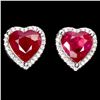 Image 1 : LOVELY HEART SHAPPED RUBY EARRINGS IN 14K WHITE PLATED GOLD OVER 925 STERLING SILVER - APPRAISED REP