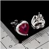 Image 3 : LOVELY HEART SHAPPED RUBY EARRINGS IN 14K WHITE PLATED GOLD OVER 925 STERLING SILVER - APPRAISED REP