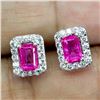 Image 2 : OCTAGON CUT 6X4 mm PINK TOPAZ EARRINGS IN 14K WHITE PLATED GOLD OVER 925 STERLING SILVER - APPRAISED