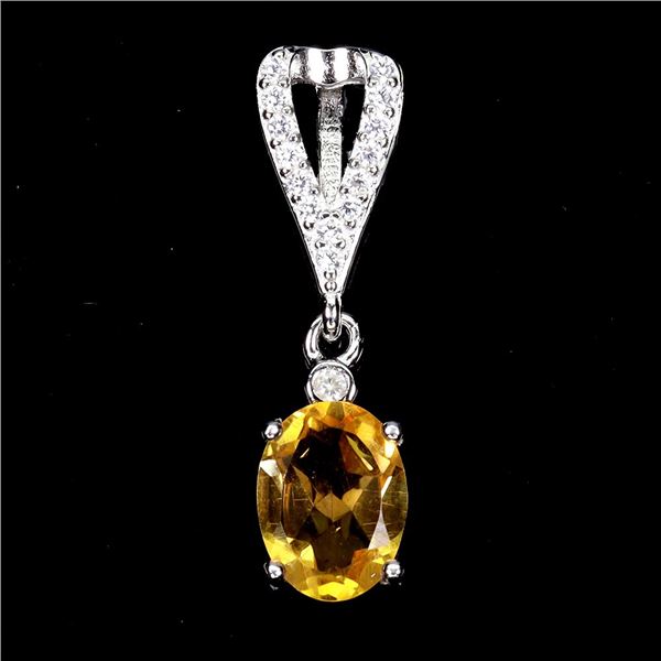 OVAL CITRINE 8X6 mm PENDANT IN 14K WHITE PLATED GOLD OVER 925 STERLING SILVER - APPRAISED REPLACEMEN
