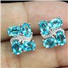 Image 2 : OVAL CUT PARAIBA BLUE TOPAZ EARRINGS IN 14K WHITE PLATED GOLD OVER 925 STERLING SILVER - APPRAISED R