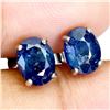 Image 2 : 8X6 mm BLUE SAPPHIRE EARRINGS IN 14K WHITE PLATED GOLD OVER 925 STERLING SILVER - APPRAISED REPLACEM