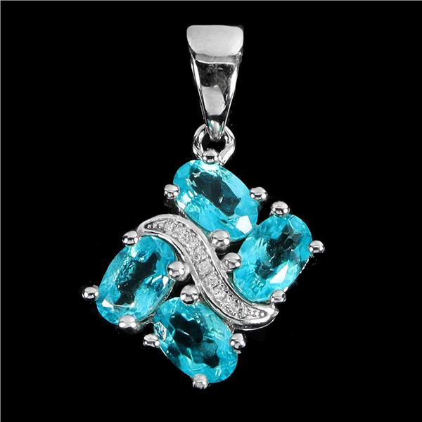 PARAIBA BLUE TOPAZ PENDANT IN 14K YELLOW PLATED GOLD OVER 925 STERLING SILVER -APPRAISED REPLACEMENT
