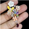 Image 1 : RHODOLITE GARNET, AMETHYST, PERIDOT, SKY BLUE TOPAZ AND MOTEHR OF PEARL FLOWER PENDANT IN 14K WHITE 