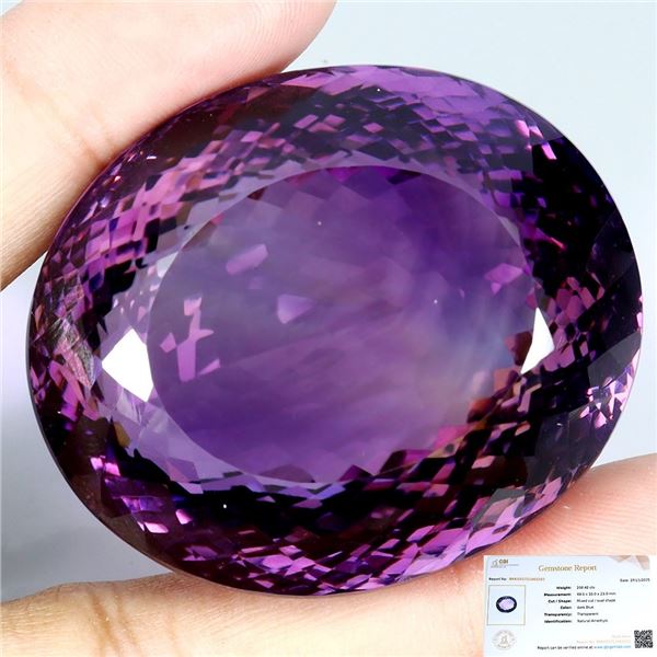 MONSTER 208.42 CARATS MUSEUM SIZE VERY RARE OVAL CUT DARK PURPLE URUGUAY AMETHYST 49X33 mm - APPRAIS