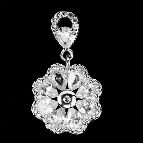 VALUABLE CEYLON WHITE SAPPHIRE EARRING IN 14K WHITE PLATED GOLD OVER 925 STERLING SILVER - APPRAISED