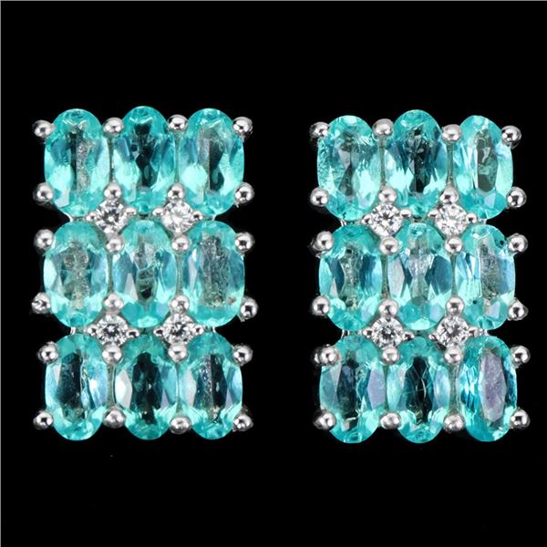 OVAL PARAIBA BLUE TOPAZ EARRINGS IN 14K WHITE PLATED GOLD OVER 925 STERLING SILVER - APPRAISED REPLA