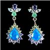 Image 1 : BEAUTIFUL PEAR CUT BLUE OPAL, EMERALD AND TANZANITE EARRINGS IN 14K WHITE PLATED GOLD OVER 925 STERL