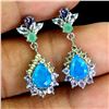 Image 2 : BEAUTIFUL PEAR CUT BLUE OPAL, EMERALD AND TANZANITE EARRINGS IN 14K WHITE PLATED GOLD OVER 925 STERL