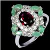 Image 2 : BIG 8X6 mm RHODOLITE GARNET AND EMERALD IN 14K WHITE PLATED GOLD OVER 925 STERLING SILVER - APPRAISE