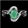Image 1 : OVAL 7X5 mm EMERALD RING IN 14K WHITE PLATED GOLD OVER 925 STERLING SILVER - SIZE 7 - APPRAISED REPL
