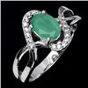 Image 2 : OVAL 7X5 mm EMERALD RING IN 14K WHITE PLATED GOLD OVER 925 STERLING SILVER - SIZE 7 - APPRAISED REPL