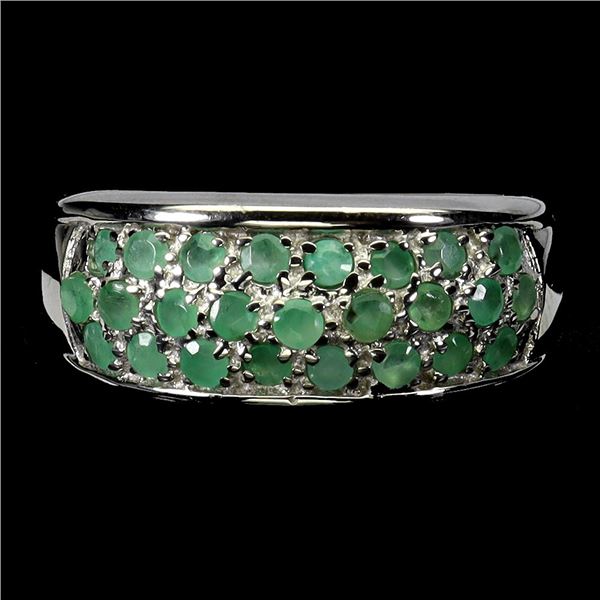 EMERALD RING IN 14K WHITE PLATED GOLD OVER 925 STERLING SILVER - SIZE 7.5 APPRAISED REPLACEMENT VALU