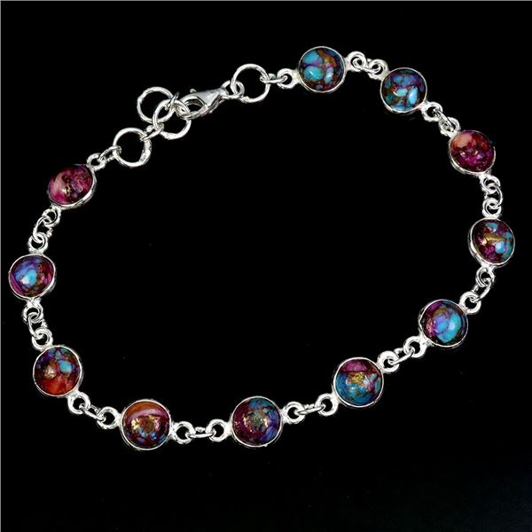 ROUND CUT KINGMAN TURQUOISE IN 14K WHITE PLATED GOLD OVER 925 STERLING SILVER - 6 INCHES LENGTH - AP