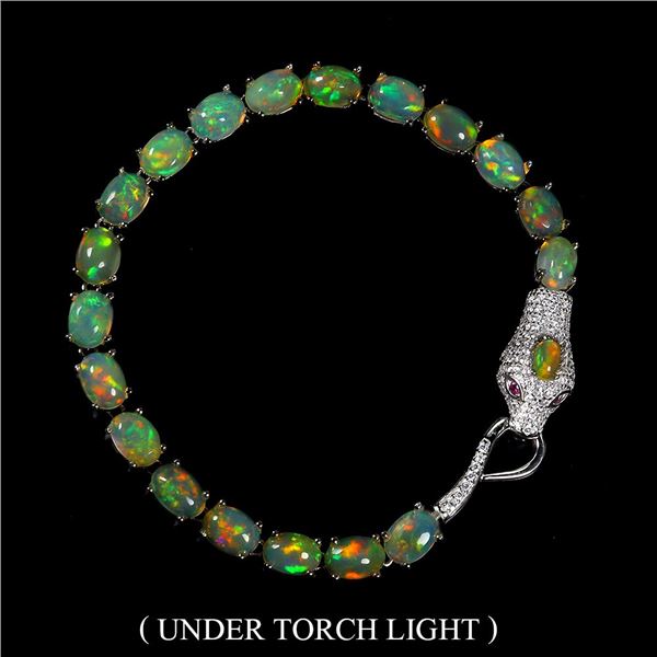OVAL CUT 7X5 mm BLACK OPAL BRACELET IN 14K WHITE PLATED GOLD OVER 925 STERLING SILVER - 7 INCHES LON
