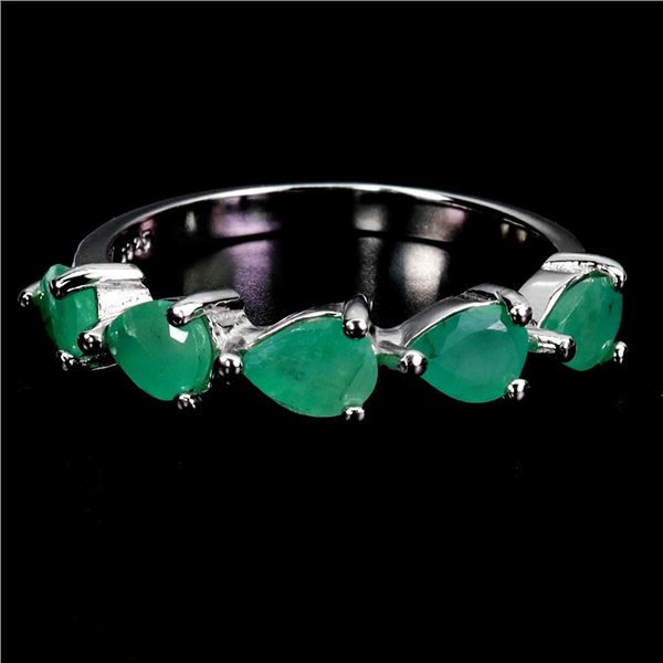 PEAR CUT EMERALD CUT RING IN 14K WHITE PLATED GOLD OVER 925 STERLING SILVER - SIZE 8 - APPRAISED REP