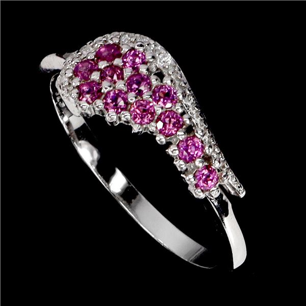 ROUND CUT RHODOLITE GARNET RING IN 14K WHITE PLATED GOLD OVER 925 STERLING SILVER - APPRAISED REPLAC