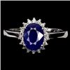Image 1 : BIG 8X6 mm BLUE SAPPHIRE RING IN 14K WHITE PLATED GOLD OVER 925 STERLING SILVER - SIZE 8 - APPRAISED