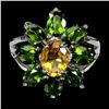 Image 1 : 8X6 mm OVAL CITRINE AND CHROME DIOPSIDE RING IN 14K WHITE PLATED GOLD OVER 925 STERLING SILVER - SIZ