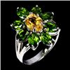 Image 2 : 8X6 mm OVAL CITRINE AND CHROME DIOPSIDE RING IN 14K WHITE PLATED GOLD OVER 925 STERLING SILVER - SIZ