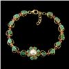 Image 1 : EMERALD, RUBIES AND PEARL BRACELET IN 14K YELLOW PLATED GOLD OVER 925 STERLING SILVER - 8 INCHES LON