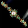 Image 2 : EMERALD, RUBIES AND PEARL BRACELET IN 14K YELLOW PLATED GOLD OVER 925 STERLING SILVER - 8 INCHES LON