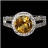 Image 1 : ROUND 8 mm NATURAL CITRINEAND CZ RING IN 14K WHITE PLATED GOLD OVER 925 STERLING SILVER - SIZE 8 - A