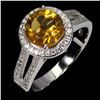 Image 2 : ROUND 8 mm NATURAL CITRINEAND CZ RING IN 14K WHITE PLATED GOLD OVER 925 STERLING SILVER - SIZE 8 - A