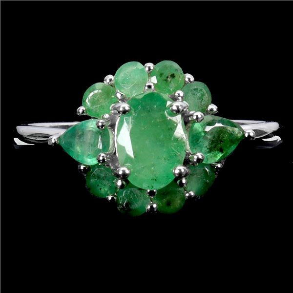 AMAZING 7X5 mm EMERALD RING IN 14K WHITE PLATED GOLD OVER 925 STERLING SILVER - SIZE 7 - APPRAISED R