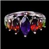 Image 1 : MARQUISE CUT AMETHYST, CITRINE, MOZAMBIQUE GARNET AND CHROME DIOPSIDE RING IN 14K WHITE PLATED GOLD 