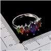 Image 3 : MARQUISE CUT AMETHYST, CITRINE, MOZAMBIQUE GARNET AND CHROME DIOPSIDE RING IN 14K WHITE PLATED GOLD 