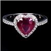 Image 1 : HEART SHAPPED RUBY RING IN 14K WHITE PLATED GOLD OVER 925 STERLING SILVER - SIZE 7 - APPRAISED REPLA