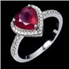 Image 2 : HEART SHAPPED RUBY RING IN 14K WHITE PLATED GOLD OVER 925 STERLING SILVER - SIZE 7 - APPRAISED REPLA