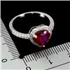 Image 3 : HEART SHAPPED RUBY RING IN 14K WHITE PLATED GOLD OVER 925 STERLING SILVER - SIZE 7 - APPRAISED REPLA