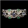 Image 1 : TANZANITE, EMERALD AND SAPPHIRE RING IN 14K WHITE PLATED GOLD OVER 925 STERLING SILVER - SIZE 7 - AP