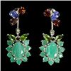 Image 1 : STUNNING BIG 8X6 mm EMERALD, CITRINE, CHROMNE DIOPSIDE, PERIDOT AND TANZANITE EARRINGS IN 14K WHITE 