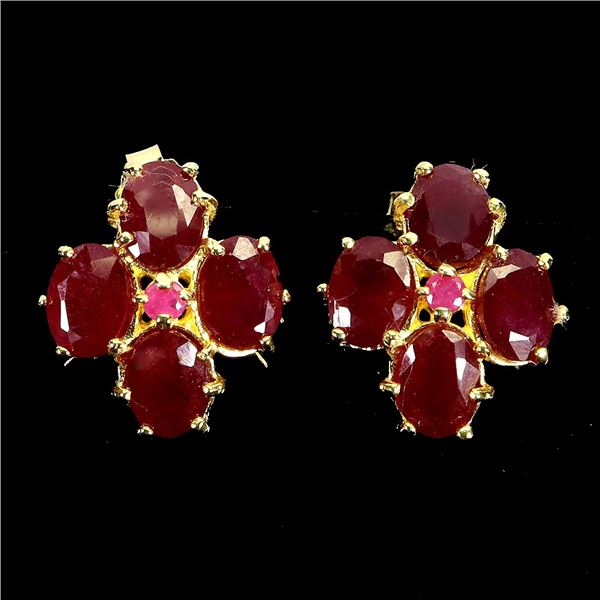 RUBY EARRINGS IN 14K YELLOW PLATED GOLD OVER 925 STERLING SILVER - APPRAISED REPLACEMENT VALUE CAD 8