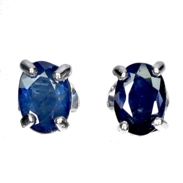 BLUE SAPPHIRE EARRINGS IN 14K WHITE PLATED GOLD OVER 925 STERLING SILVER - APPRAISED REPLACEMENT VAL