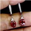 Image 2 : 8X6 mm RUBY EARRINGS IN 14K WHITE PLATED GOLD OVER 925 STERLING SILVER - APPRAISED REPLACEMENT VALUE