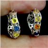 Image 1 : MULTICOLOR SAPPHIRES EARRINGS IN 14K WHITE PLATED GOLD OVER 925 STERLING SILVER - APPRAISED REPLACEM