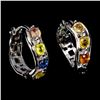 Image 2 : MULTICOLOR SAPPHIRES EARRINGS IN 14K WHITE PLATED GOLD OVER 925 STERLING SILVER - APPRAISED REPLACEM