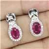 Image 2 : 7X5 mm OVAL RUBY AND CZ EARRINGS IN 14K WHITE PLATED GOLD OVER 925 STERLING SILVER - APPRAISED REPLA
