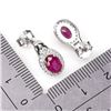 Image 3 : 7X5 mm OVAL RUBY AND CZ EARRINGS IN 14K WHITE PLATED GOLD OVER 925 STERLING SILVER - APPRAISED REPLA