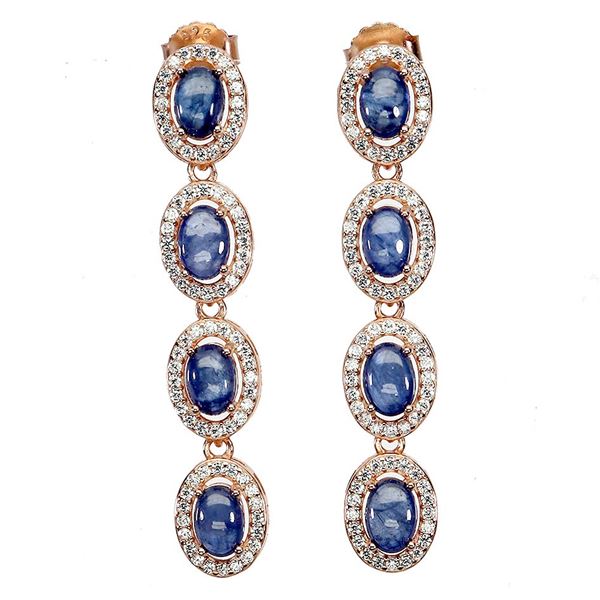 TANZANITE AND CZ EARRINGS IN 14K ROSE PLATED GOLD OVER 925 STERLING SILVER - APPRAISED REPLACEMENT V
